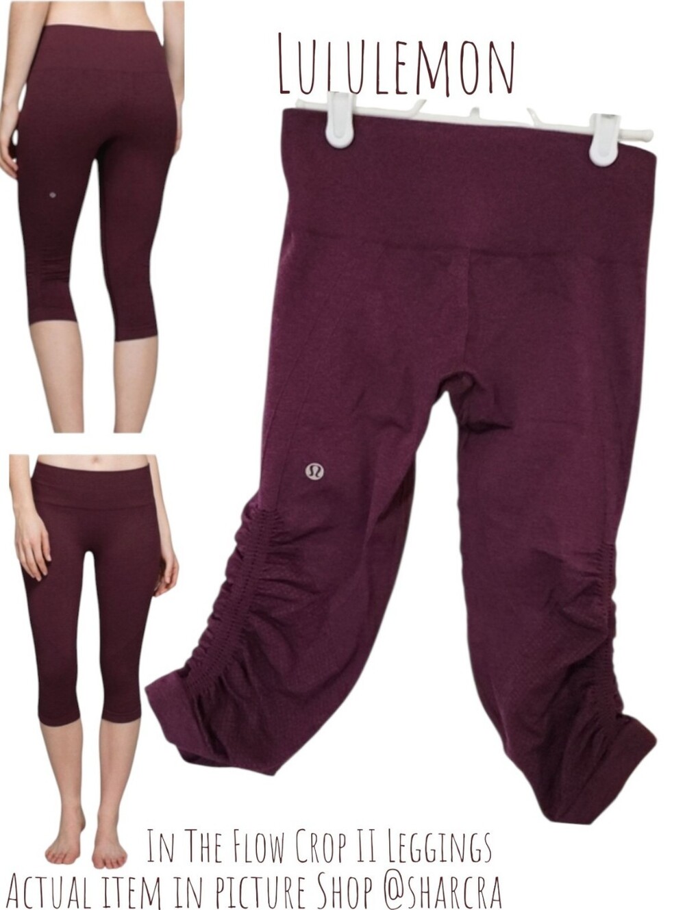 Lululemon Women's In The Flow Crop II Leggings Heathered Bordeaux Drama Purple 4